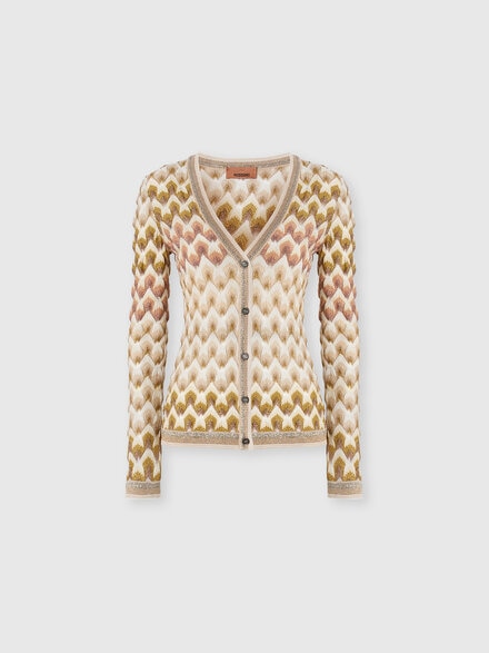 Cardigan slim en viscose lam&eacute; motif dentelle, Or& Beige - DS26WM0PBR015LS30GA