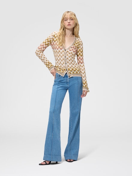 Cardigan slim en viscose lam&eacute; motif dentelle, Or& Beige - DS26WM0PBR015LS30GA