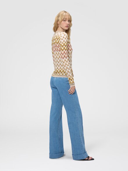 Cardigan slim en viscose lam&eacute; motif dentelle, Or& Beige - DS26WM0PBR015LS30GA