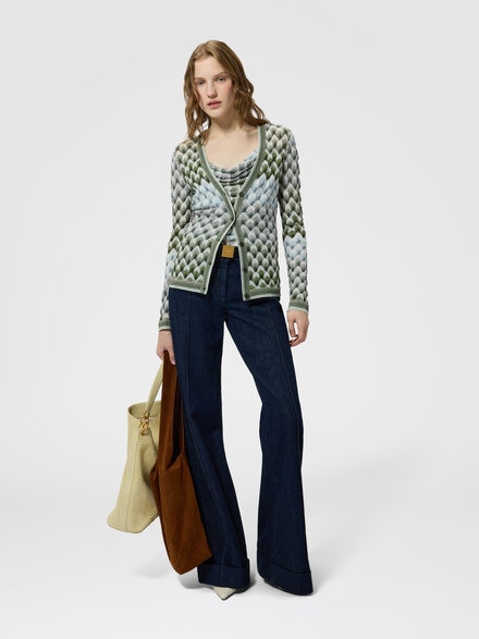 Slim viscose lam&eacute; cardigan with lace motif, Multicoloured  - DS26WM0PBR015LS616R