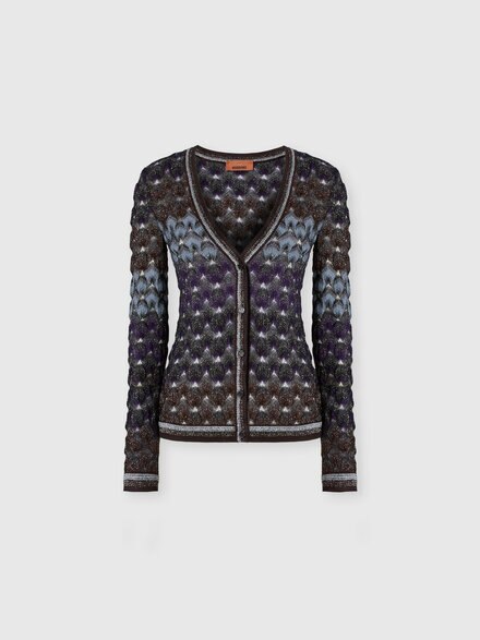 Cardigan slim en viscose lam&eacute; motif dentelle, Multicolore  - DS26WM0PBR015LS91TN