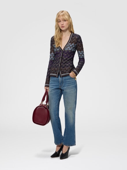 Cardigan slim en viscose lam&eacute; motif dentelle, Multicolore  - DS26WM0PBR015LS91TN