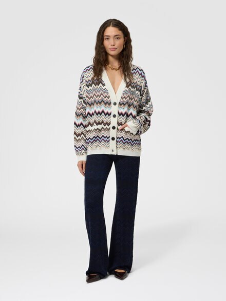Cardigan oversize en laine et viscose zig zag, Multicolore  - DS26WM0QBK01KOSMSPL