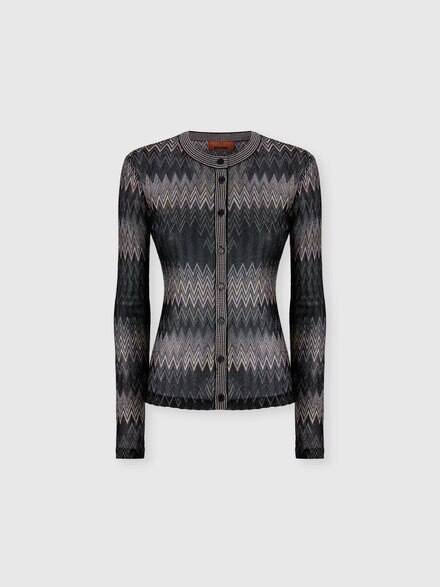C&aacute;rdigan de cuello redondo en viscosa lam&eacute; chevron, Negro - DS26WM1DBR0153S91RB