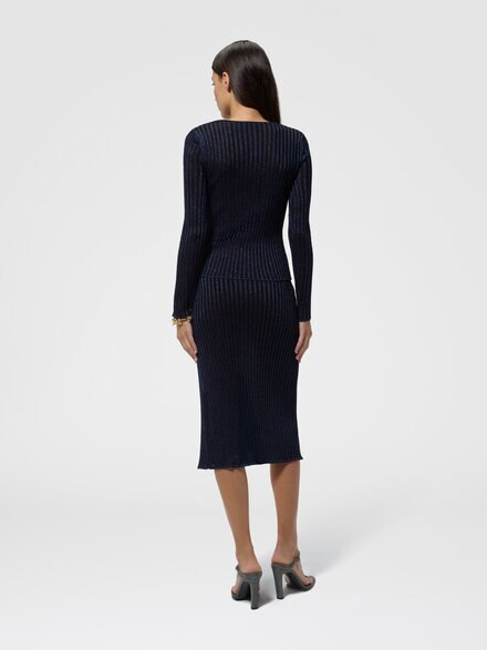 Jersey acanalado en viscosa lam&eacute; con escote en V, Azul Marino  - DS26WN0XBK01JES72RB