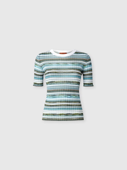 Jersey acanalado de manga corta en mezcla de viscosa, Multicolor  - DS26WN19BK01JAS72R4