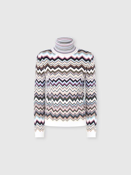 Jersey de cuello alto en lana y viscosa zig zag, Multicolor  - DS26WN1ABK01KOSMSPL