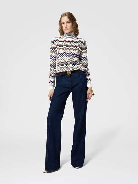 Jersey de cuello alto en lana y viscosa zig zag, Multicolor  - DS26WN1ABK01KOSMSPL