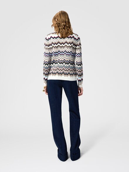 Jersey de cuello alto en lana y viscosa zig zag, Multicolor  - DS26WN1ABK01KOSMSPL