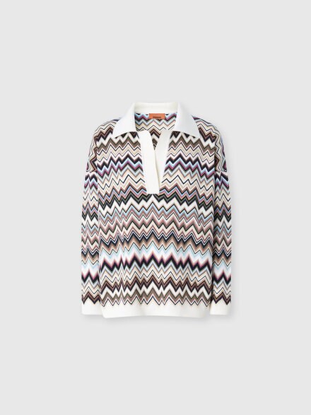 Polo oversize en laine et viscose zig zag, Multicolore  - DS26WN1BBK01KOSMSPL