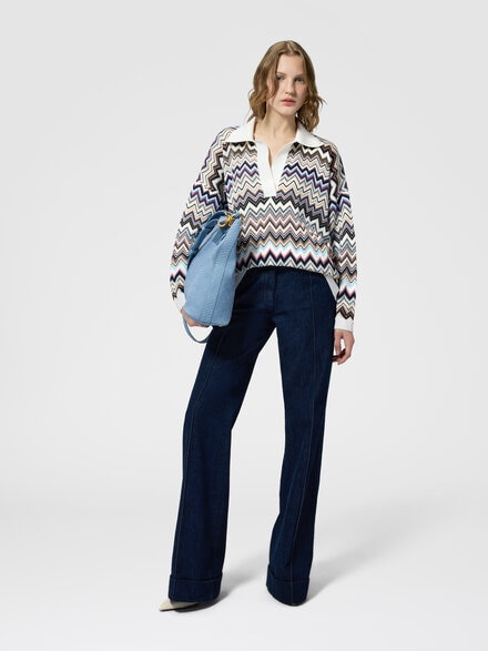 Polo oversize en laine et viscose zig zag, Multicolore  - DS26WN1BBK01KOSMSPL