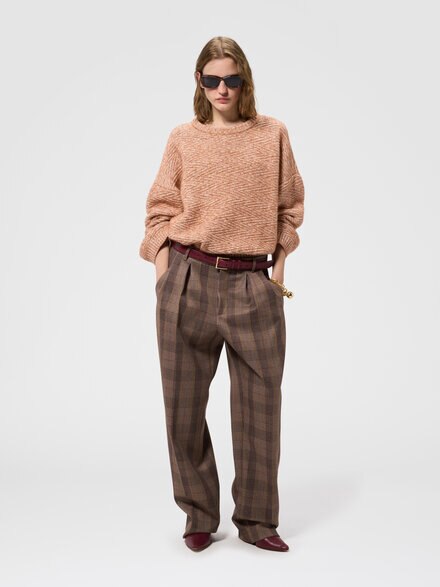 Oversized crew-neck long-sleeve knit, Beige - DS26WN1YBK01L7S80FI