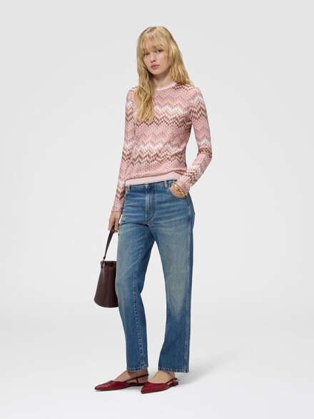 Jersey de manga larga en viscosa con motivo snake, Rosa & Multicolor - DS26WN2YBR016FS30GJ
