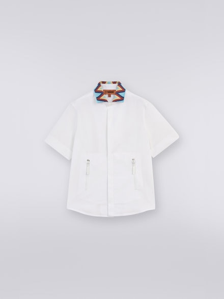 Short-sleeved cotton shirt with chevron insert, Multicoloured  - KS23SJ04BV00DFS019E