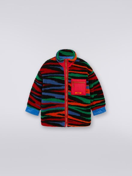 Slub wool blend jacket with fur effect, Multicoloured  - KS23WF05BV00E3SM96J