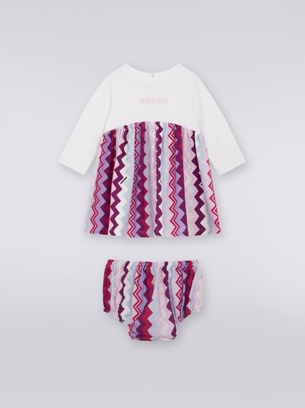 Two-piece set with long-sleeved dress with logo and cotton culotte trousers, Multicoloured  - KS23WG01BV00E0SM96I