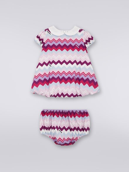 Two-piece set with dress and culotte trousers in zigzag cotton, Multicoloured  - KS23WG02BV00E0SM96I