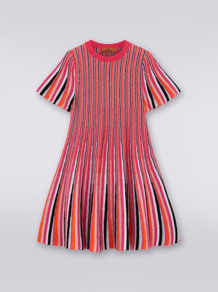 Viscose blend vertical striped dress with lurex, Multicoloured  - KS23WG0BBV00E0SM923