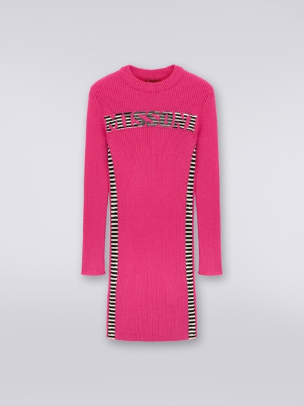 Ribbed wool knit dress with logo, Pink   - KS23WG0CBV00E0S30CJ