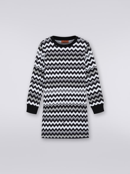 Long-sleeved cotton dress with zigzag , Black & White - KS23WG0GBV00E0SM92O