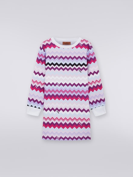 Long-sleeved cotton dress with zigzag , Multicoloured  - KS23WG0GBV00E0SM96I