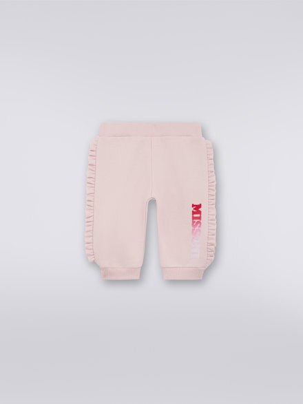 Cotton fleece joggers with gathers and logo, Pink   - KS23WI01BV00E0S30CL