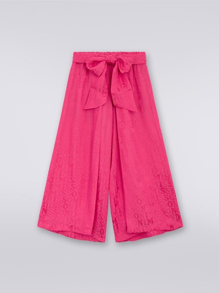 Viscose blend palazzo trousers with logo lettering, Pink   - KS23WI0DBV00E0S30CJ