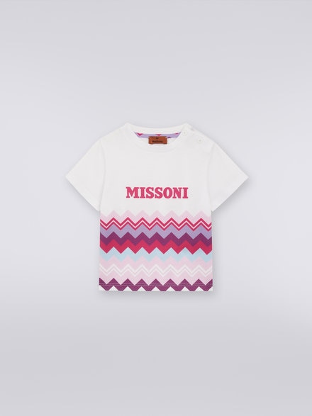 Short-sleeved cotton T-shirt with zigzag and logo , White  - KS23WL04BV00E0S019E