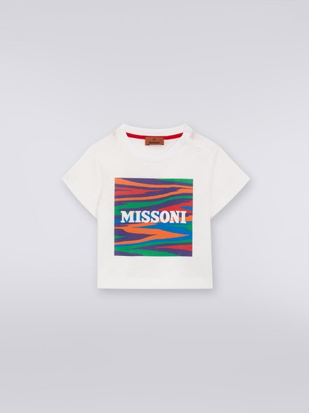 Cotton T-shirt with slub print and logo, White  - KS23WL07BV00E3S019E