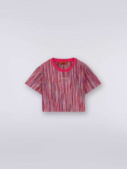 Cropped slub cotton crew-neck T-shirt, Multicoloured  - KS23WL0FBV00E0S30CI