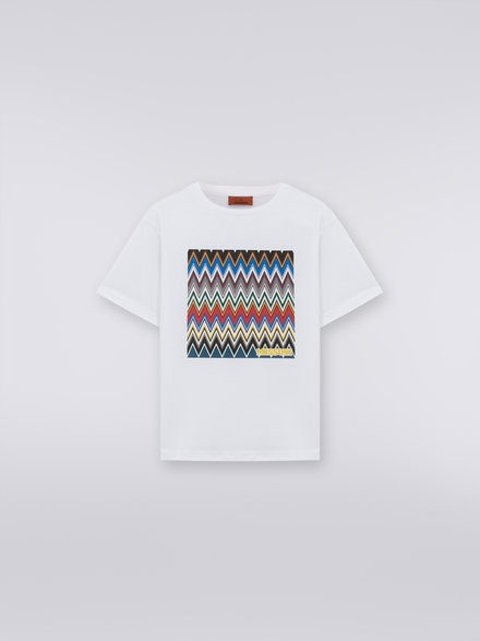 Cotton T-shirt with zigzag print and logo, White  - KS23WL0KBV00E3S019E
