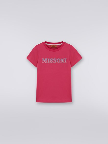 Cotton T- shirt with rhinestone logo, Multicoloured  - KS23WL0OBV00E0S30CI