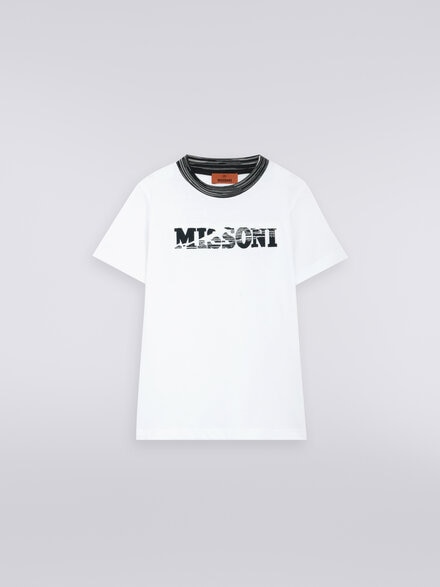 Cotton crew-neck T-shirt, Black & White - KS23WL0QBV00EOSM92N