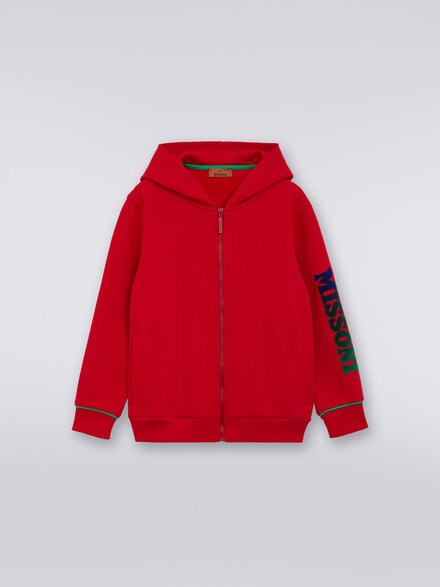 Cotton sweatshirt with zip and hood with logo, Red  - KS23WM01BV00E3S414W