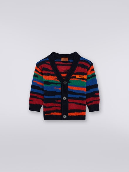 Cardigan in maglia di lana fiammata, Multicolore  - KS23WM03BV00E3SM923