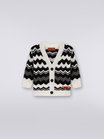 Short wool cardigan with zigzag , Black & White - KS23WM04BV00E3SM92O