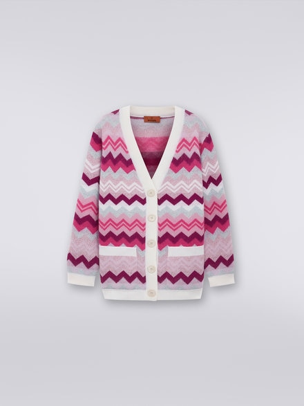 Zigzag wool cardigan with pockets , Multicoloured  - KS23WM07BV00E0SM923
