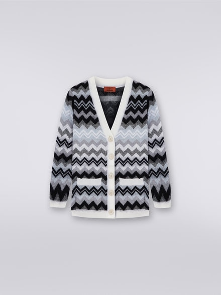 Zigzag wool cardigan with pockets , Black & White - KS23WM07BV00E0SM92O