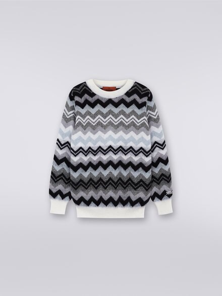 Zigzag wool crew-neck pullover, Black & White - KS23WN01BV00E0SM92O