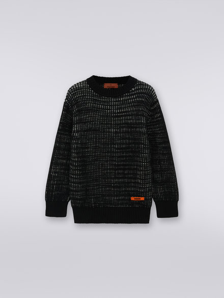 Crew-neck wool knit pullover, Black & White - KS23WN06BV00E3SM92O
