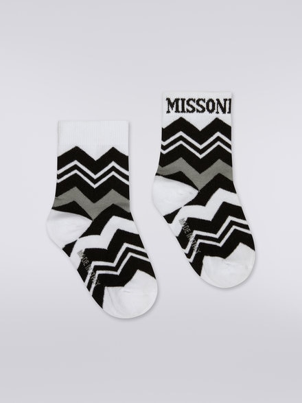 Zigzag cotton blend socks, Black & White - KS23WS0BBV00E3SM92O
