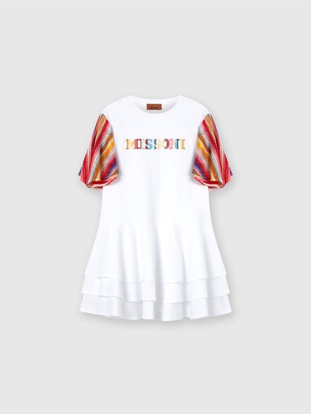 Short-sleeved cotton jersey dress with logo lettering, Multicoloured  - KS24SG07BV00FXS019C