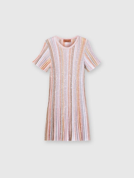 Short-sleeved dress in pleated viscose knit, Multicoloured  - KS24SG08BV00FXSM923