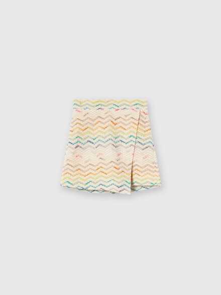 Cotton blend wrap-around skirt with zigzag pattern, Multicoloured  - KS24SH00BV00FVS01CW