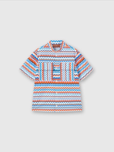 Short-sleeved cotton shirt with zigzag pattern, Multicoloured  - KS24SJ00BV00FWSM927