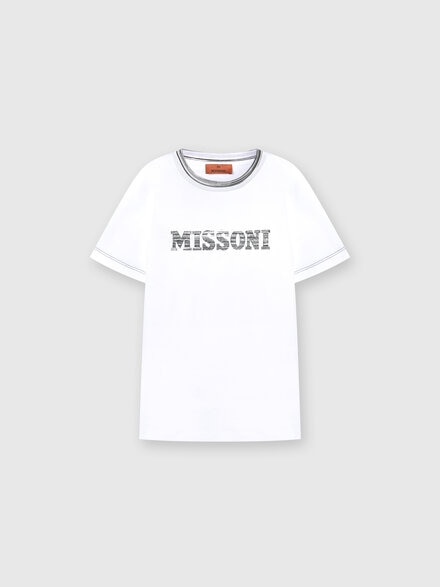 Camiseta en tejido jersey de algodón con logotipo, Blanco & Negro - KS24SL05BV00FWSM92N