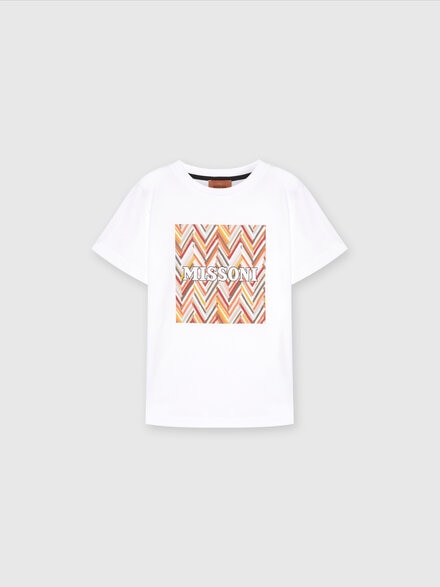Cotton jersey T-shirt with chevron print and logo, Multicoloured  - KS24SL08BV00FWS207Z