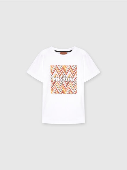 T-Shirt aus Baumwolljersey mit Chevron-Print und Logo, Mehrfarbig  - KS24SL08BV00FWS207Z