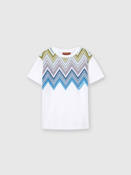 Kurzärmeliges Baumwoll-T-Shirt mit Chevron-Print, Mehrfarbig  - KS24SL09BV00FWS019C