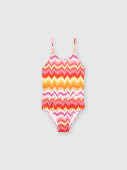One-piece swimming costume with chevron pattern and logo lettering, Multicoloured  - KS24SP07BV00FVSM923